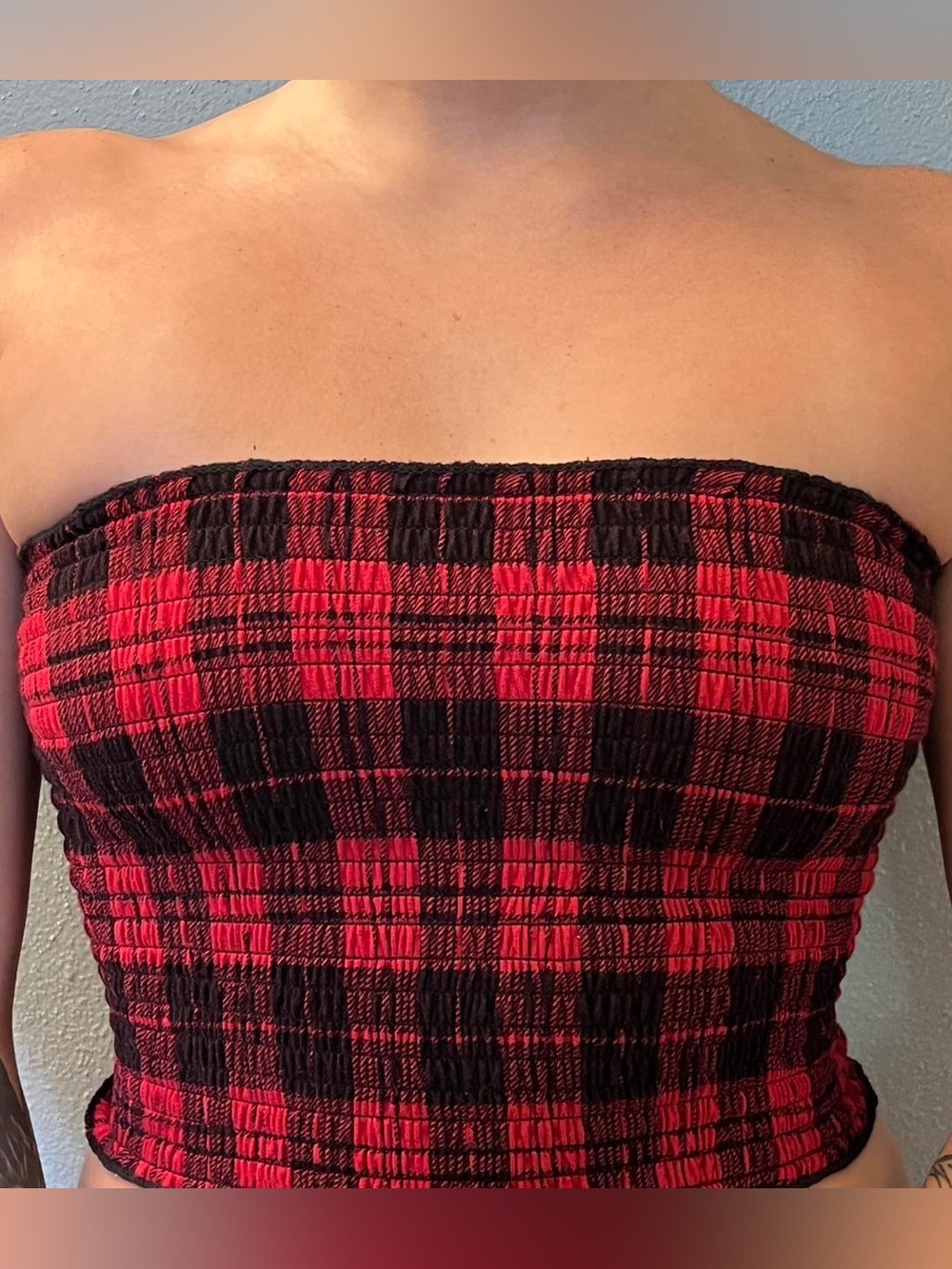 Hollister vintage plaid elastic tube top